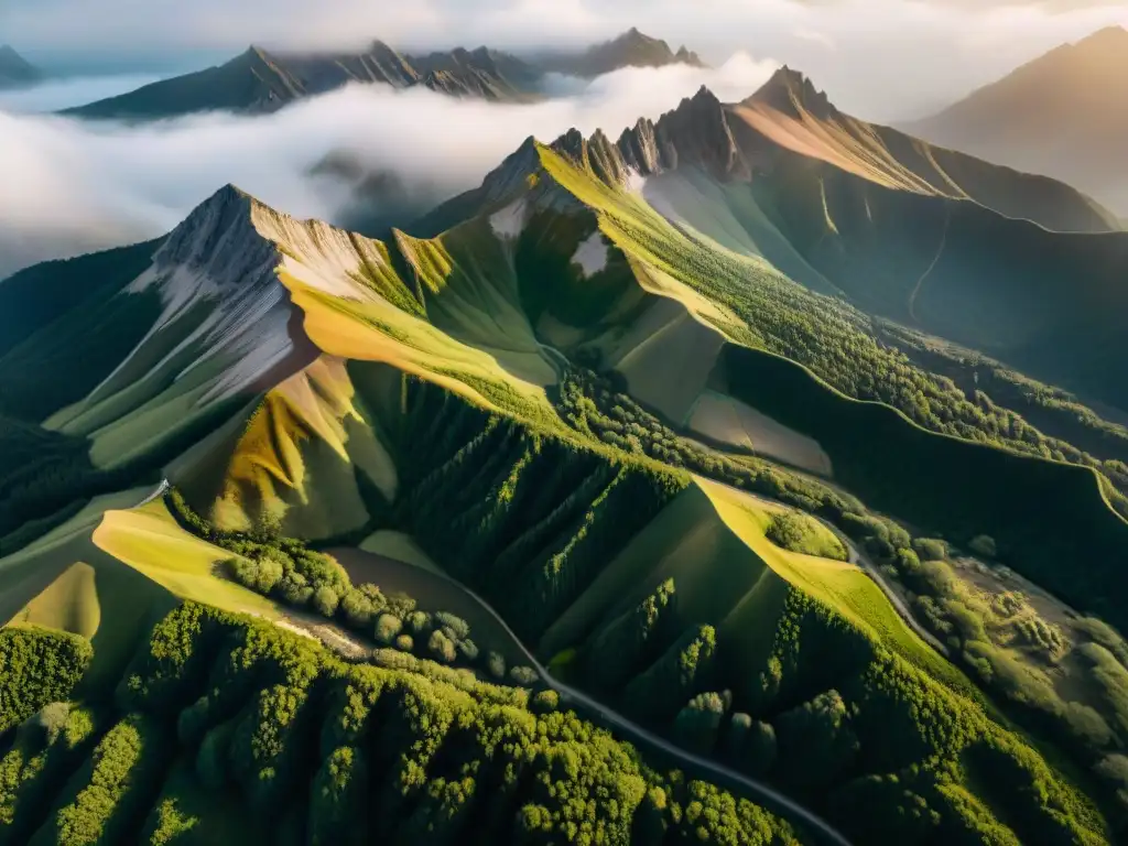 Análisis geográfico con drones en tiempo real: Paisaje montañoso capturado en sepia, con detalles topográficos y sombras dramáticas