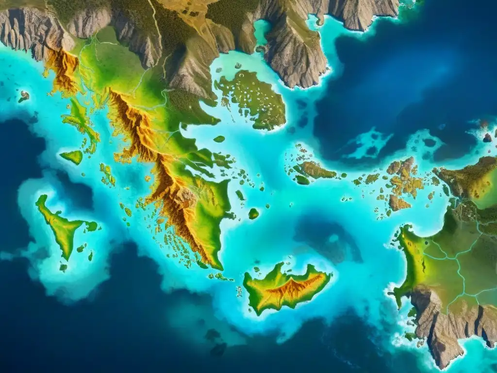 Una antigua cartografía de Grecia con influencia mitológica representa un mundo lleno de criaturas y dioses