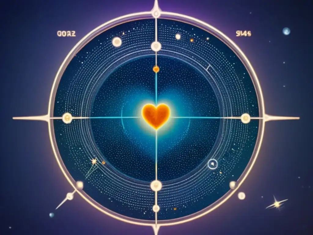 Un antiguo mapa detallado del cosmos, con constelaciones, galaxias y nebulosas entrelazadas, rodeado de símbolos celestiales y rosas de los vientos