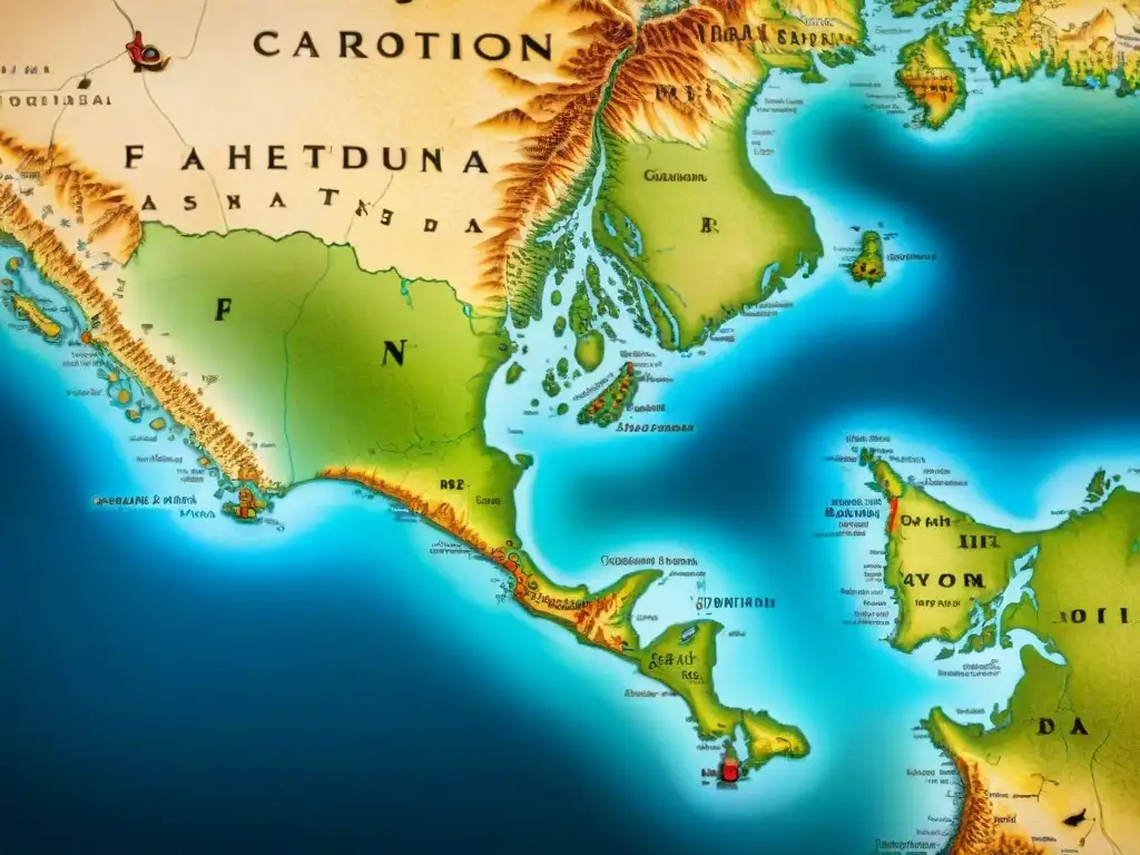 Un antiguo mapa detallado en sepia muestra la evolución de la cartografía con costas, hitos y inscripciones en latín