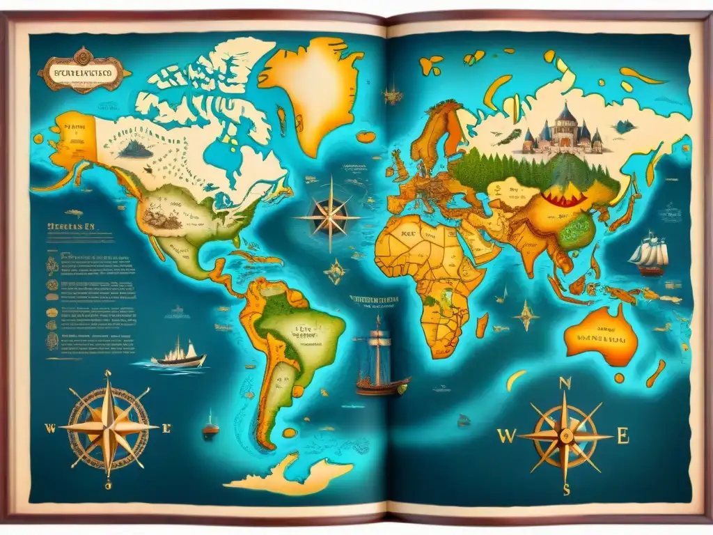 Antiguo mapa detallado con rutas comerciales, rosas de los vientos y monstruos marinos, evocando la evolución de la cartografía