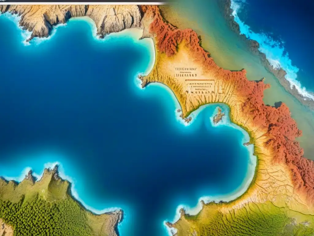 Antiguo mapa detallado tallado en piedra, con inscripciones en un idioma antiguo, mostrando la evolución de la cartografía digital