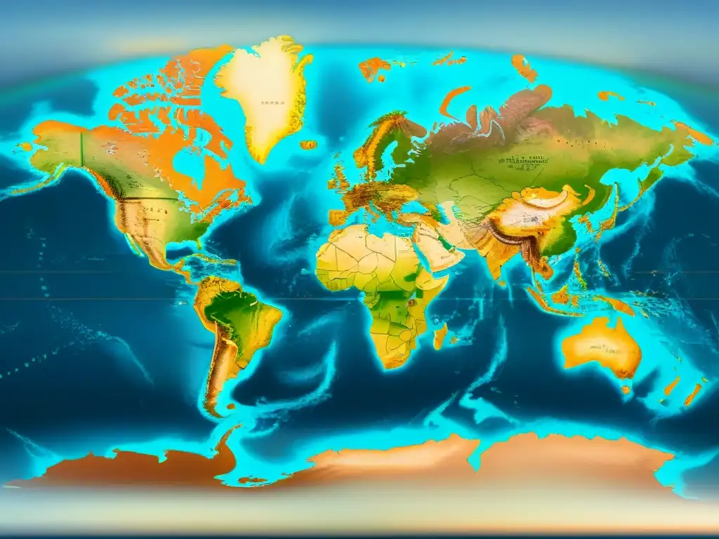 Un antiguo mapa del mundo detallado en sepia, con bordes desgastados, evocando la importancia de la cartografía en eventos globales