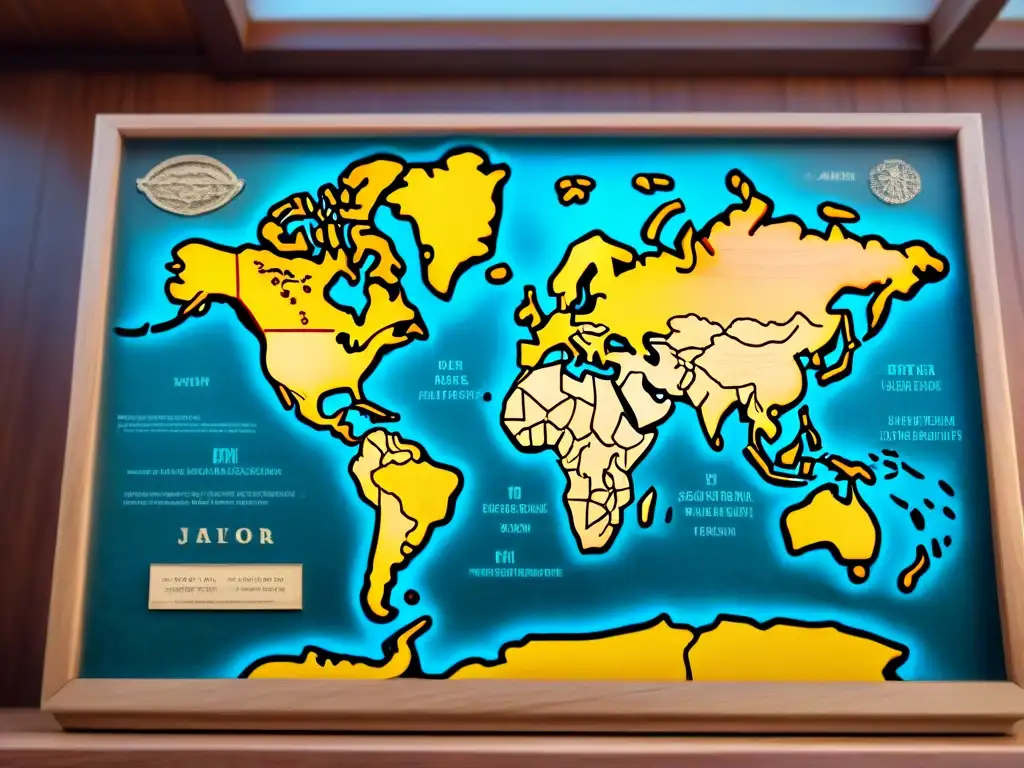 Antiguo mapa del mundo tallado en una tableta de piedra, evocando la historia de la cartografía