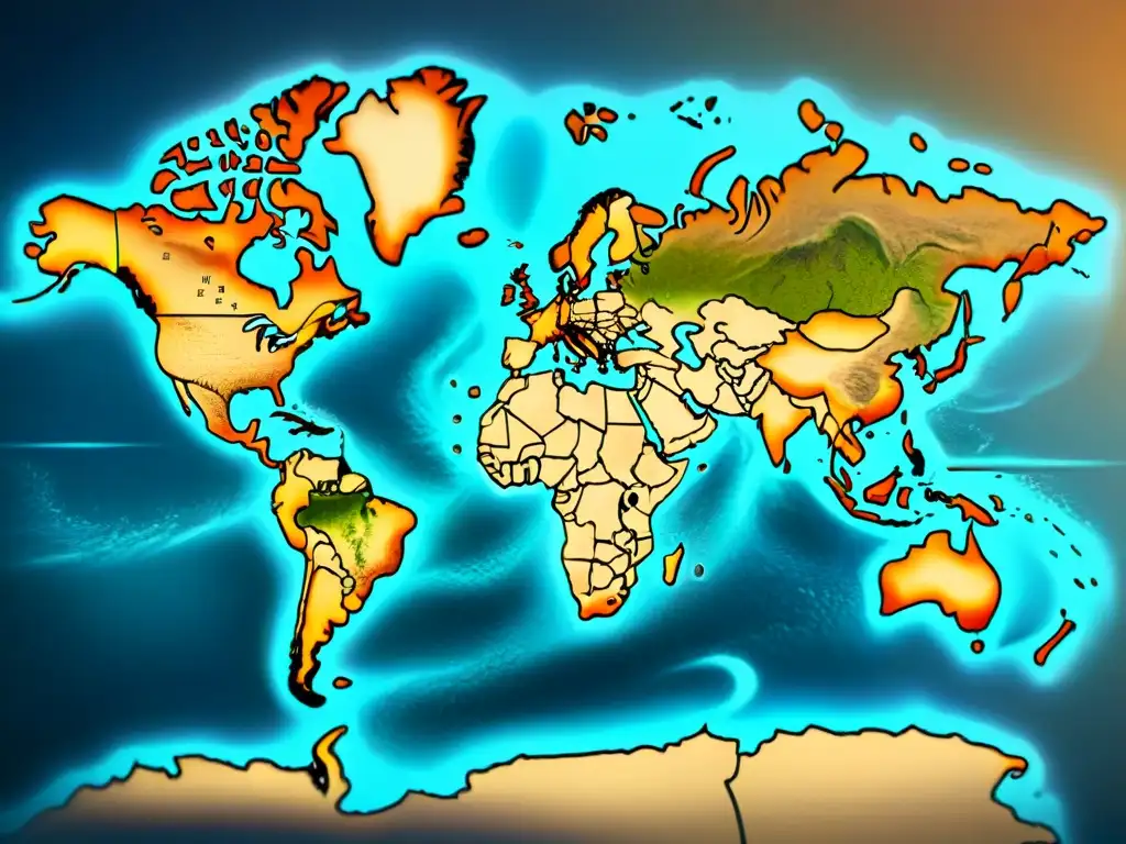 Un antiguo mapa del mundo en tonos sepia, detallado y envejecido, muestra la historia de la cartografía evolutiva