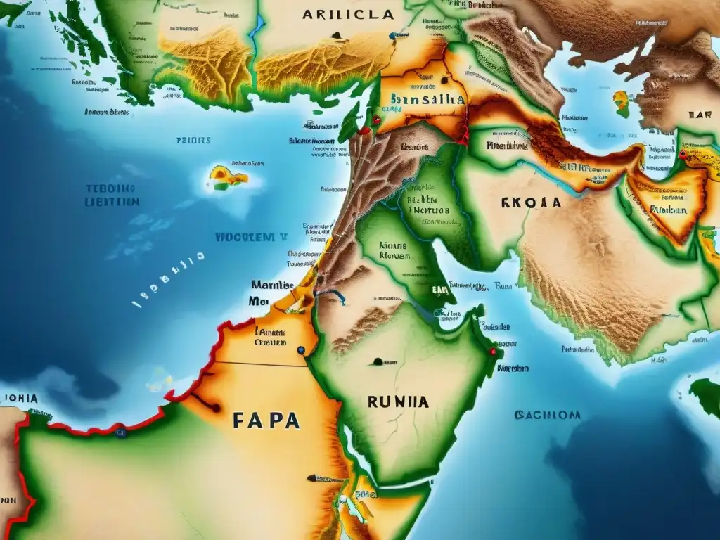 Un antiguo mapa del Medio Oriente en tonos sepia muestra la complejidad de conflictos territoriales