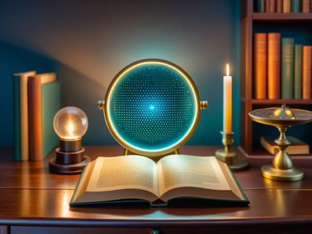 Un antiguo Nocturlabio estelar en un escritorio de madera, iluminado por luz de vela