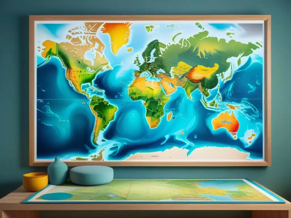 Un artista contemporáneo pinta un mapa del mundo con expresión artística