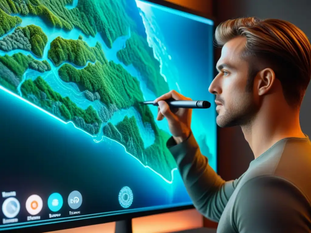 Artista digital crea mapa futurista con precisión en pantalla de alta resolución