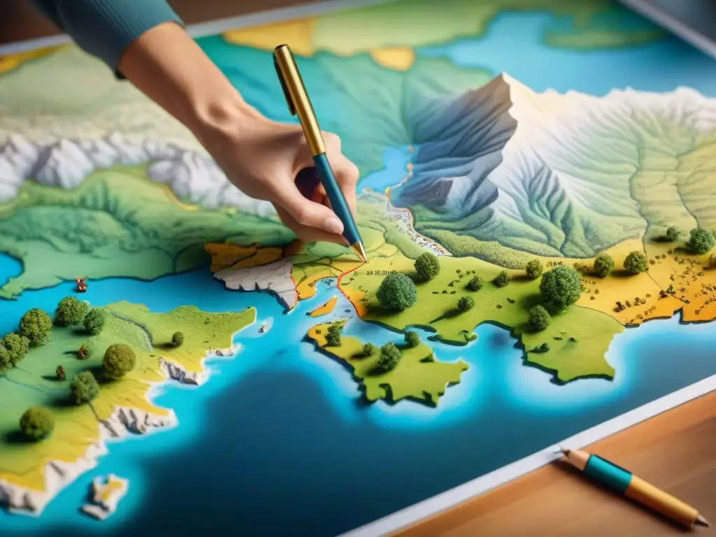 Un artista digital fusiona mapas históricos con técnicas de arte moderno, simbolizando la evolución de la cartografía al arte digital