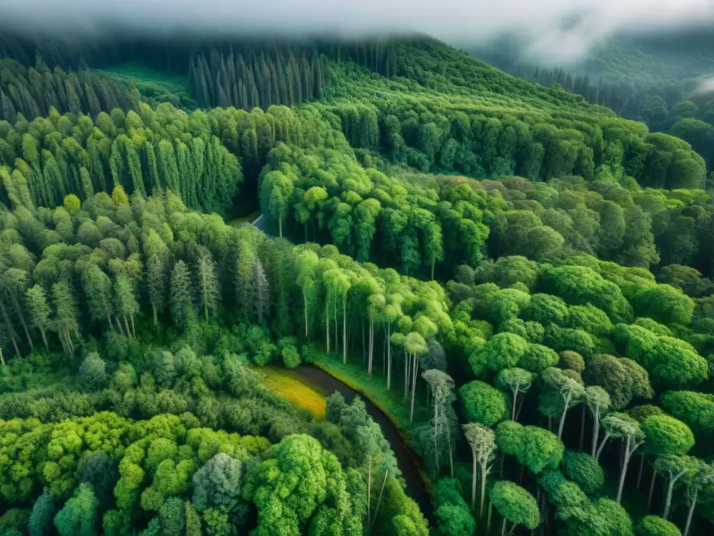 Un bosque exuberante visto desde arriba en tonos sepia, mostrando la belleza y complejidad de la naturaleza