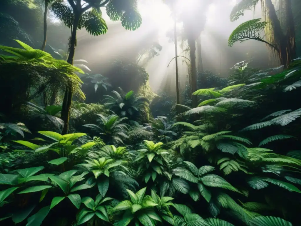 Un bosque tropical denso y exuberante con una rica variedad de vegetación y vida vegetal