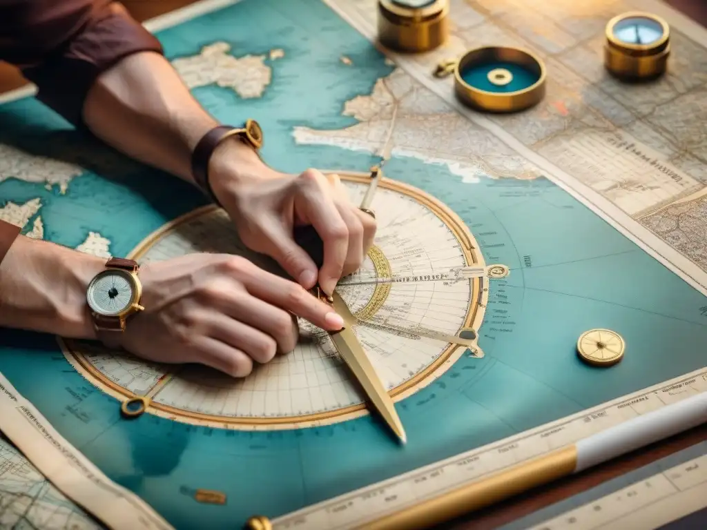 Un cartógrafo detallista traza un mapa urbano rodeado de instrumentos vintage, evocando la evolución de técnicas cartográficas