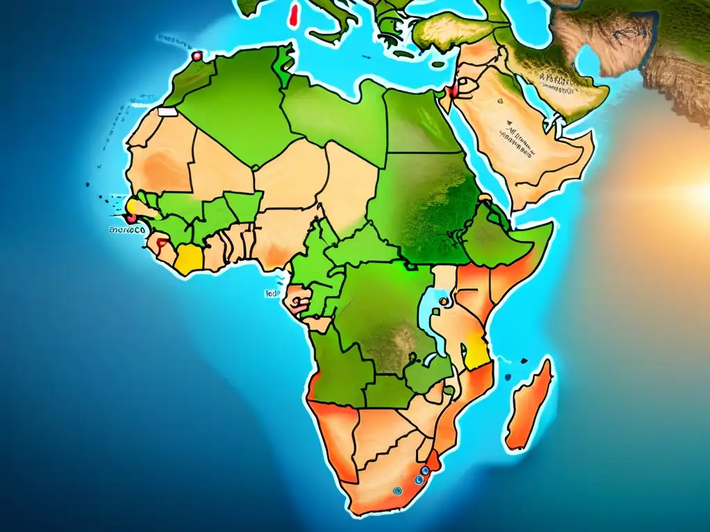 Cartografía detallada en disputas territoriales africanas: mapa sepia con límites fronterizos e etiquetas de conflictos históricos en África