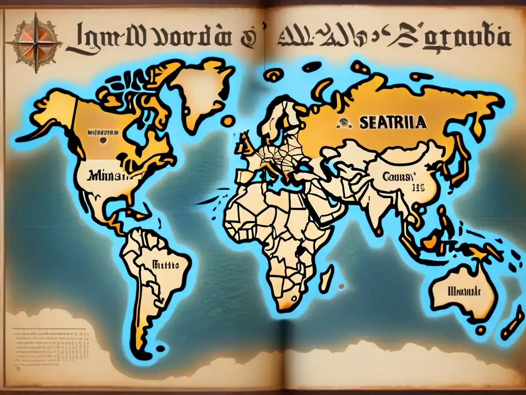 Ilustración detallada en sepia del mapa mundial del cartógrafo árabe AlIdrisi en el siglo XII