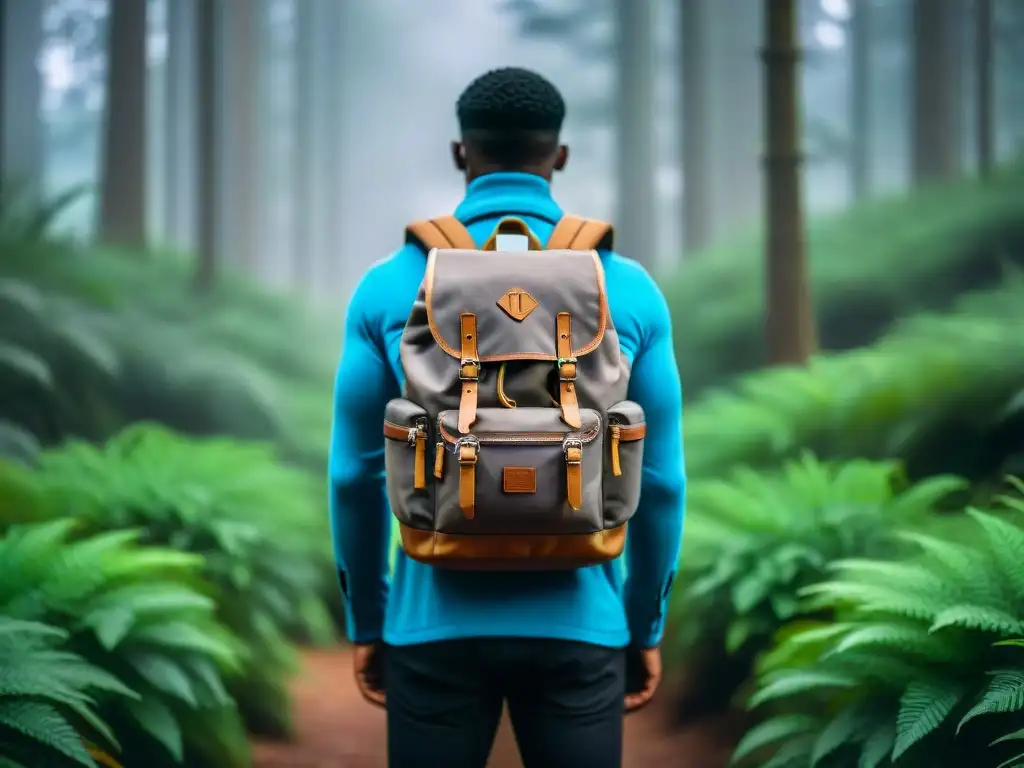 Detallada mochila técnica para exploradores cómodos en un bosque soleado