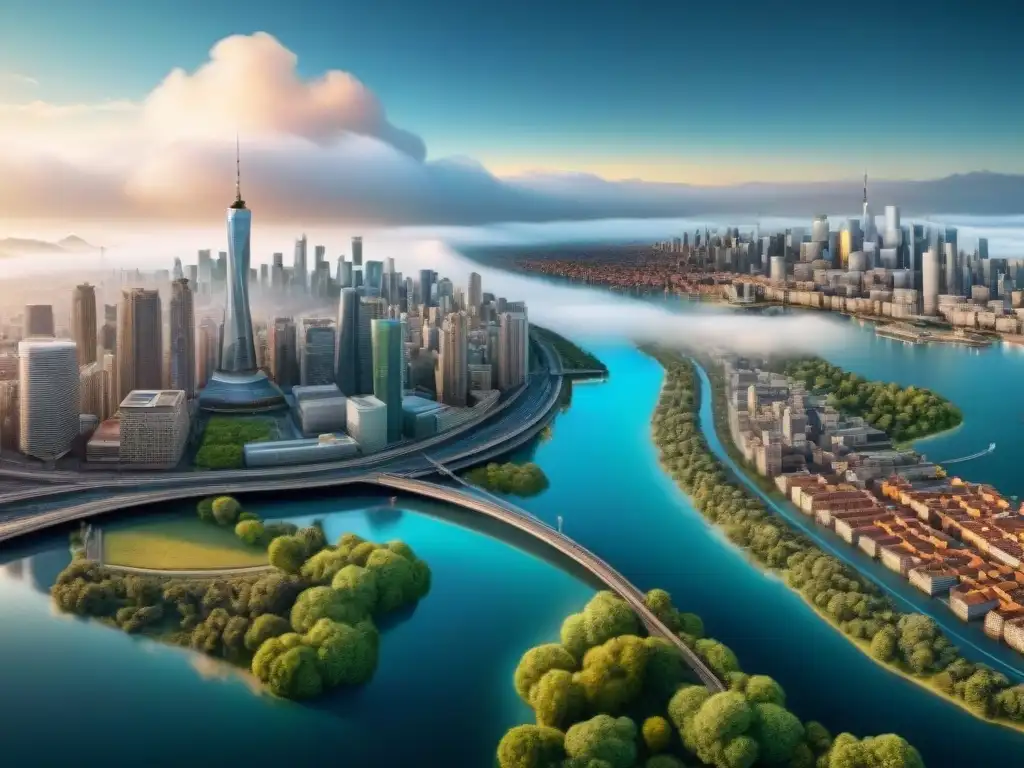 Detallada ilustración sepia: evolución de técnicas cartográficas y visualización urbana