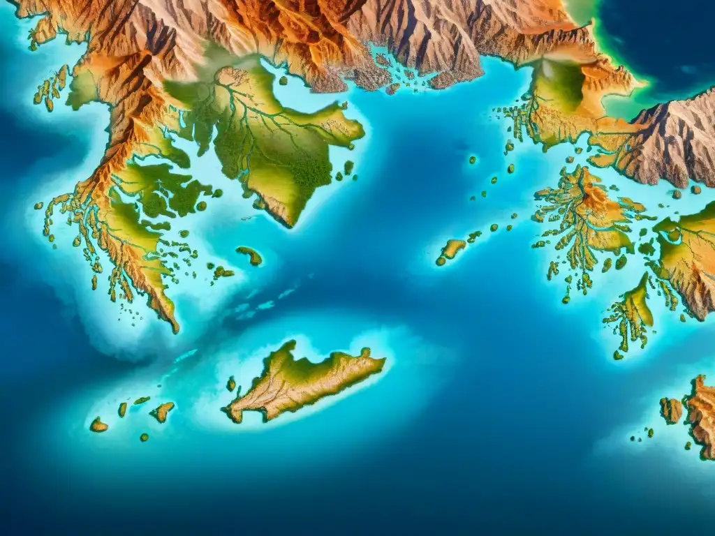 Detallado mapa sepia de la antigua Grecia con símbolos griegos y cartográficos