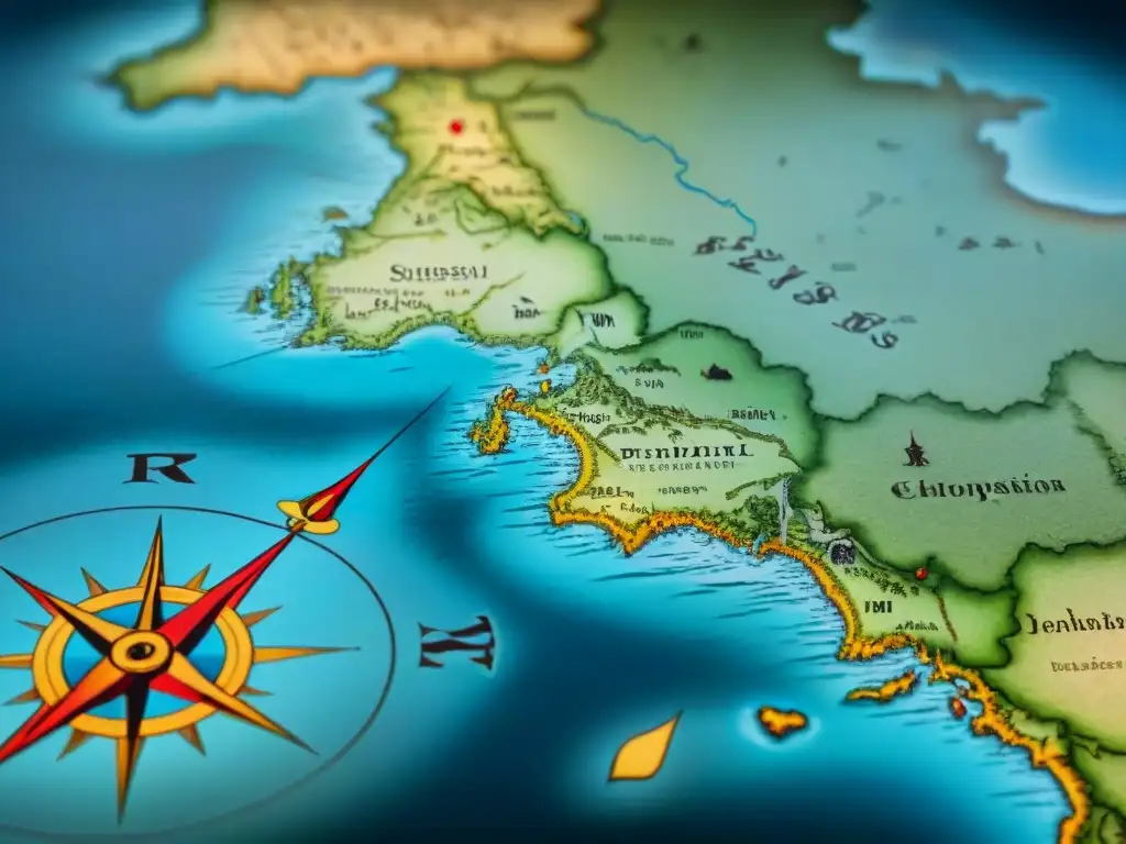 Detallado mapa antiguo en sepia, con bordes desgastados e ilustraciones de barcos y monstruos marinos, evocando historia y exploración, evolución cartografía mapas digitales