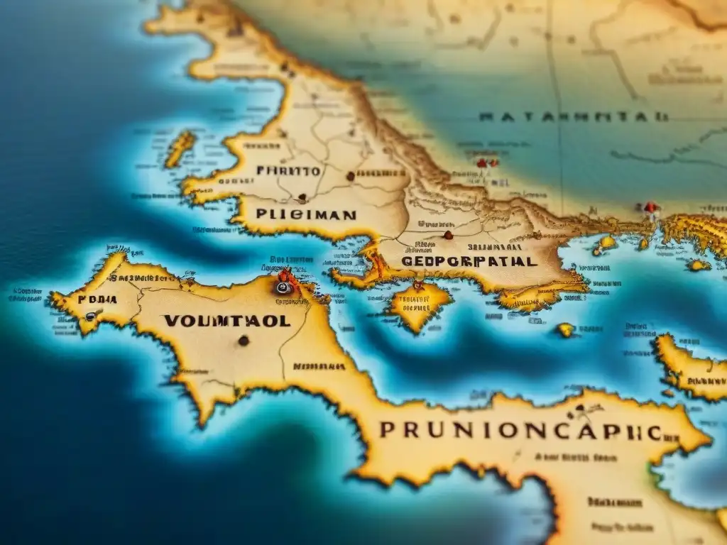 Detallado mapa antiguo en sepia, revelando costas y detalles intrincados