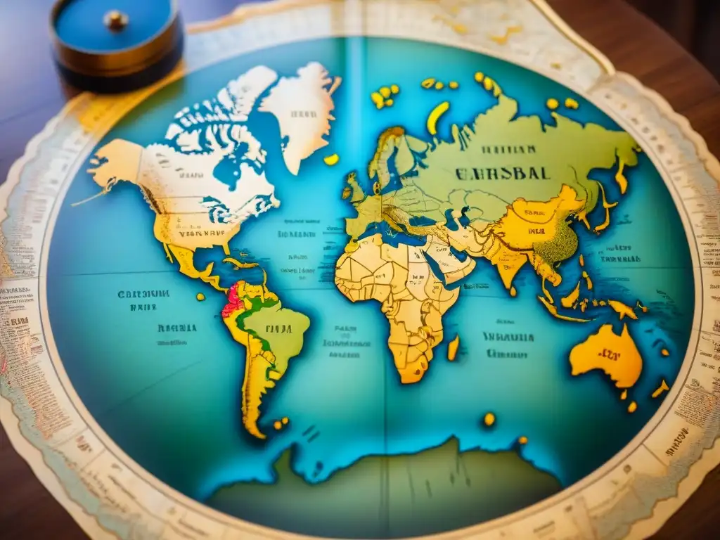 Mapa antiguo detallado: arte cartográfico histórico en sepia Detallado mapa antiguo con criaturas míticas, rosas de los vientos y caligrafía delicada, resaltando la evolución cartografía mapas digitales