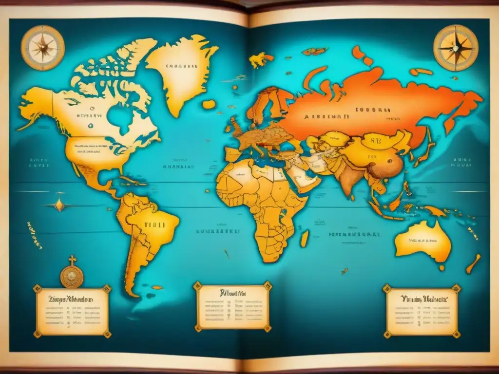 Detallado mapa antiguo en sepia con monstruos marinos y rosas de los vientos, resaltando la importancia de la cartografía histórica