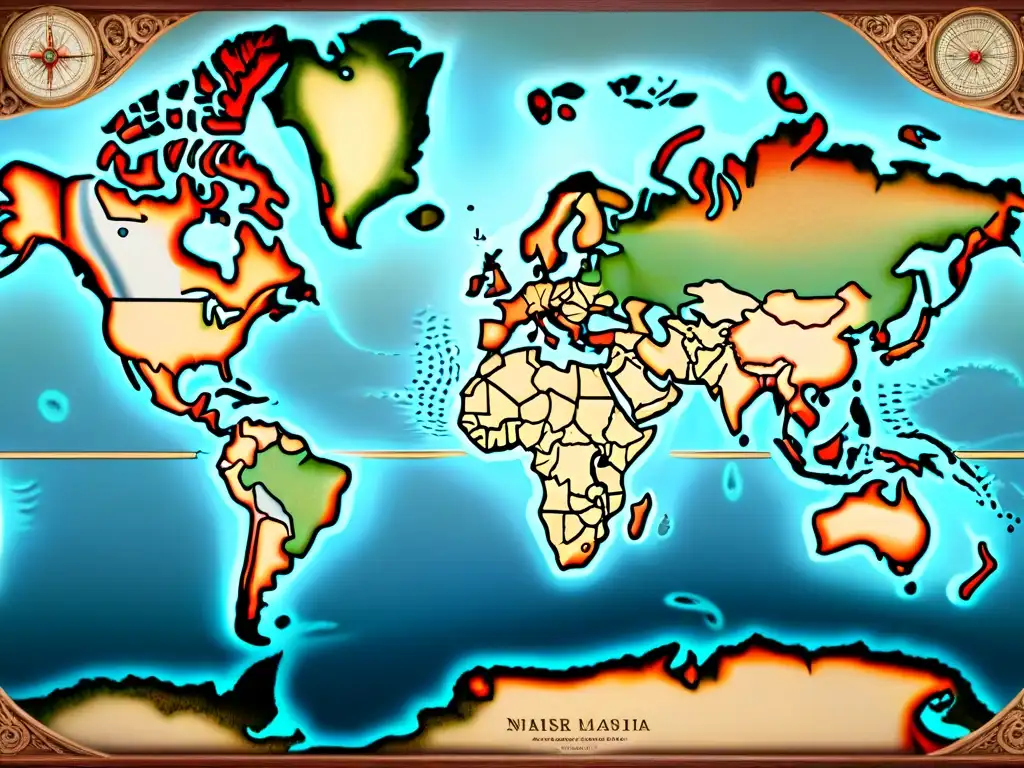 Detallado mapa antiguo con tonos sepia, ilustrando elementos geográficos y la evolución cartográfica