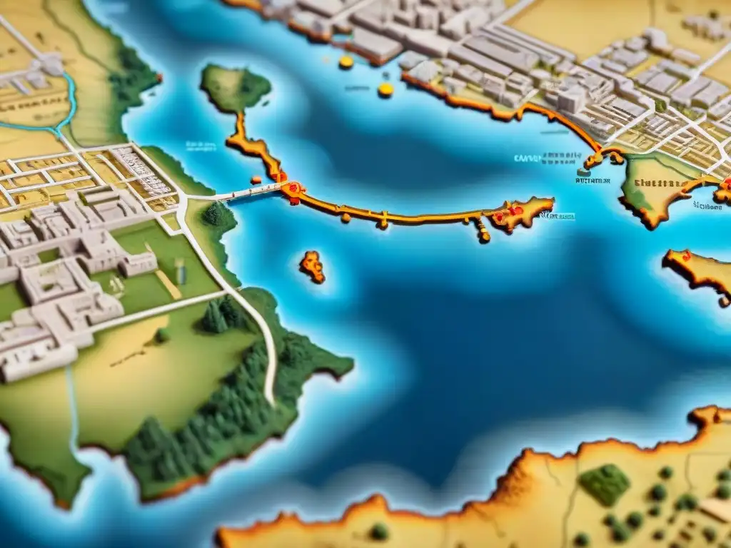 Mapa detallado: antiguos imperios y ciudades actuales influenciadas por técnicas cartográficas Detallado mapa sepia de antiguos imperios y ciudades modernas influenciadas por sus técnicas cartográficas