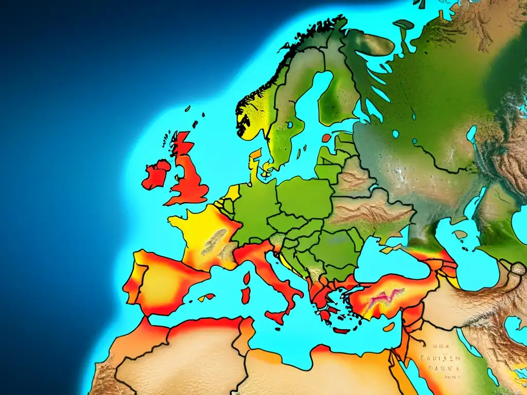 Detallado mapa sepia de Europa durante la evolución cartográfica, mostrando fronteras, ciudades y rutas comerciales