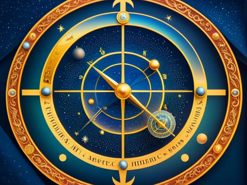 Un detallado mapa celeste de la época renacentista con constelaciones, signos zodiacales y figuras celestiales entrelazadas en patrones ornamentales