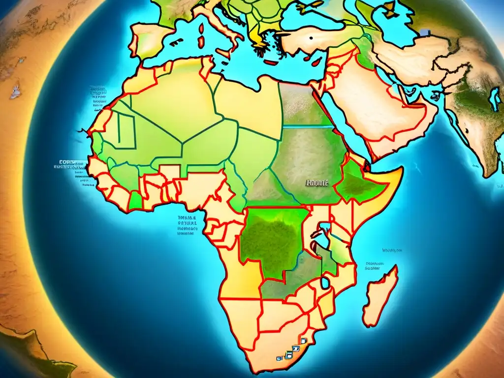 Detallado mapa sepia de la costa africana con barcos europeos, reflejando la cartografía africana influenciada por Europa