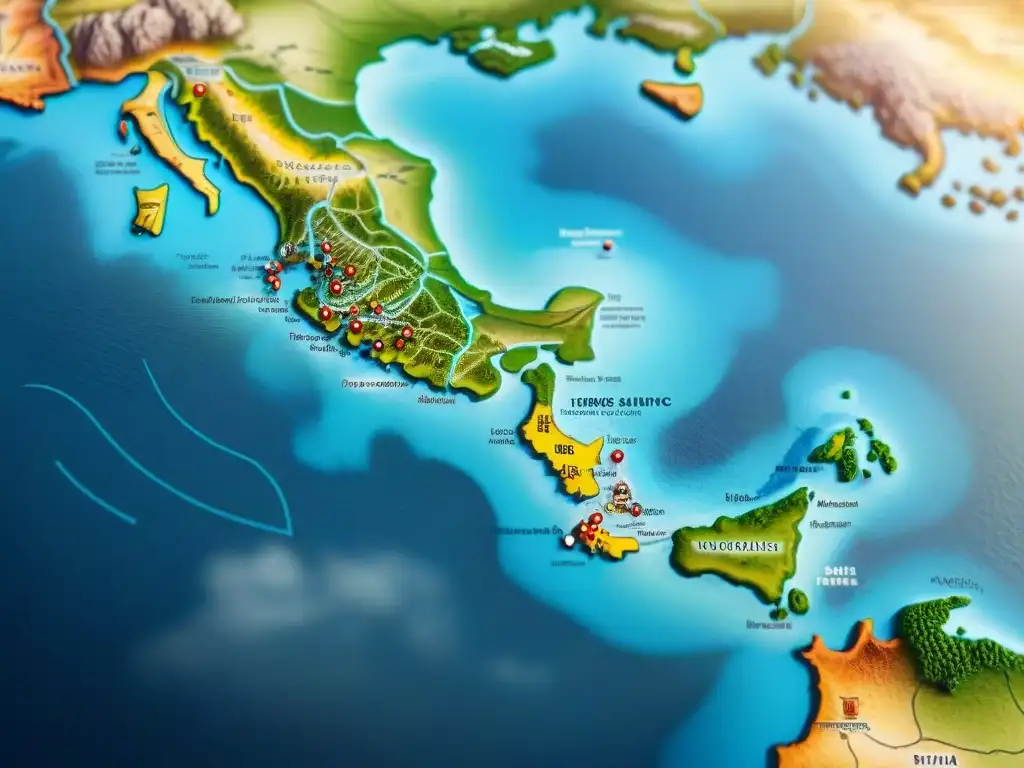 Detallado mapa sepia de la evolución cartográfica con elementos culturales y geográficos, influencia cultural en mapas