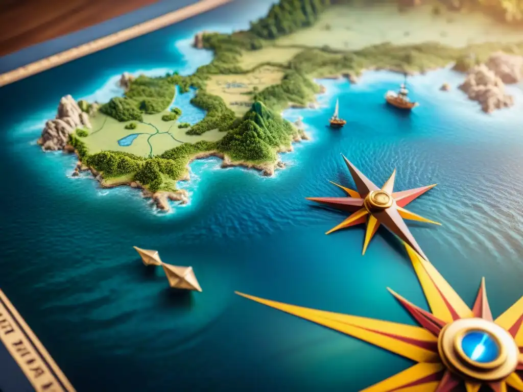 Mapa detallado de la Era de los Descubrimientos: rutas marítimas, criaturas marinas y flora exótica Detallado mapa sepia de la Era de los Descubrimientos con rutas marítimas, barcos y elementos decorativos, evocando la evolución cartográfica