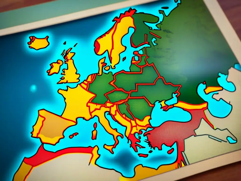 Detallado mapa europeo sepia de la Era de la Exploración, con imperios y barcos ilustrados