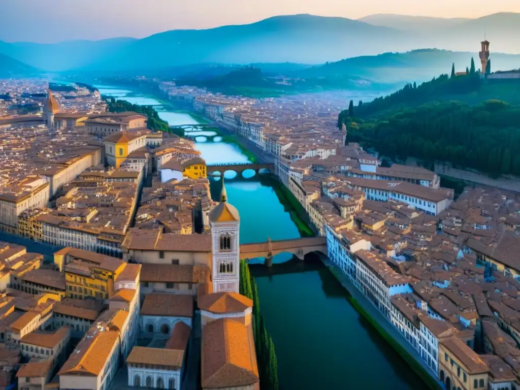 Detallado mapa sepia de Florencia en el Renacimiento, resaltando su arquitectura y distribución urbana