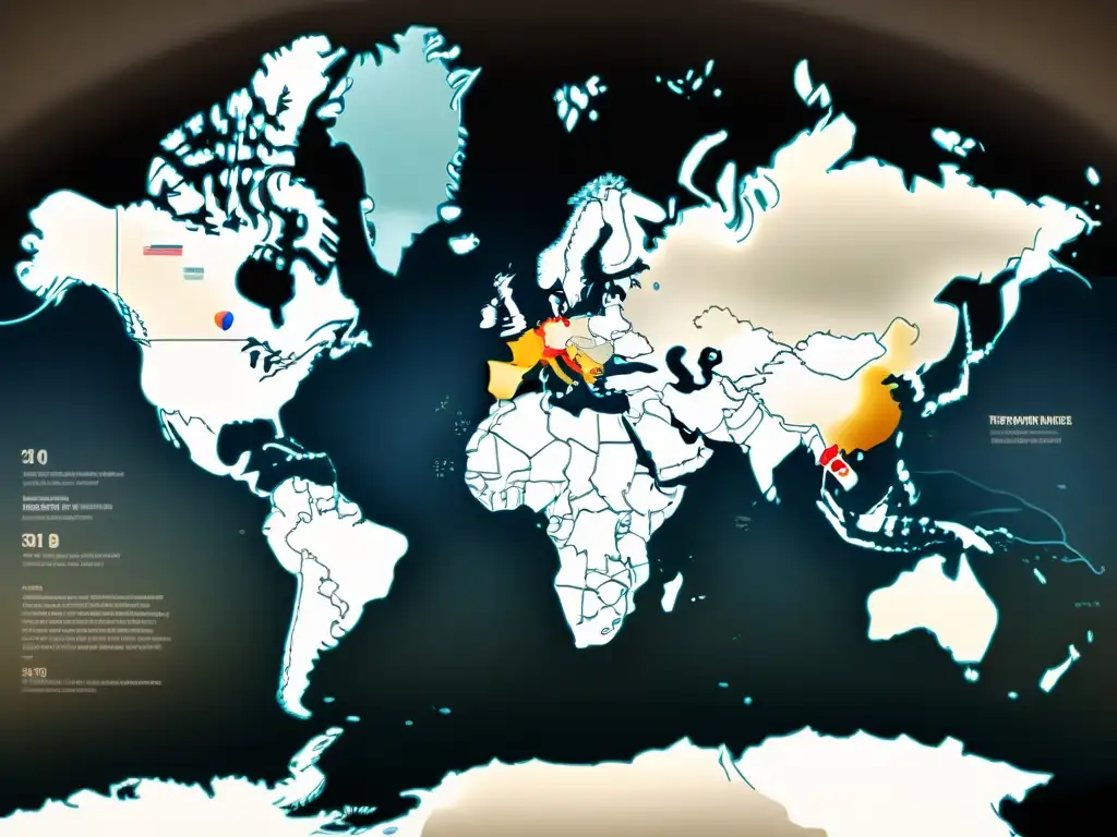 Un detallado mapa sepia de las fronteras cambiantes del siglo XX en guerras mundiales y Guerra Fría