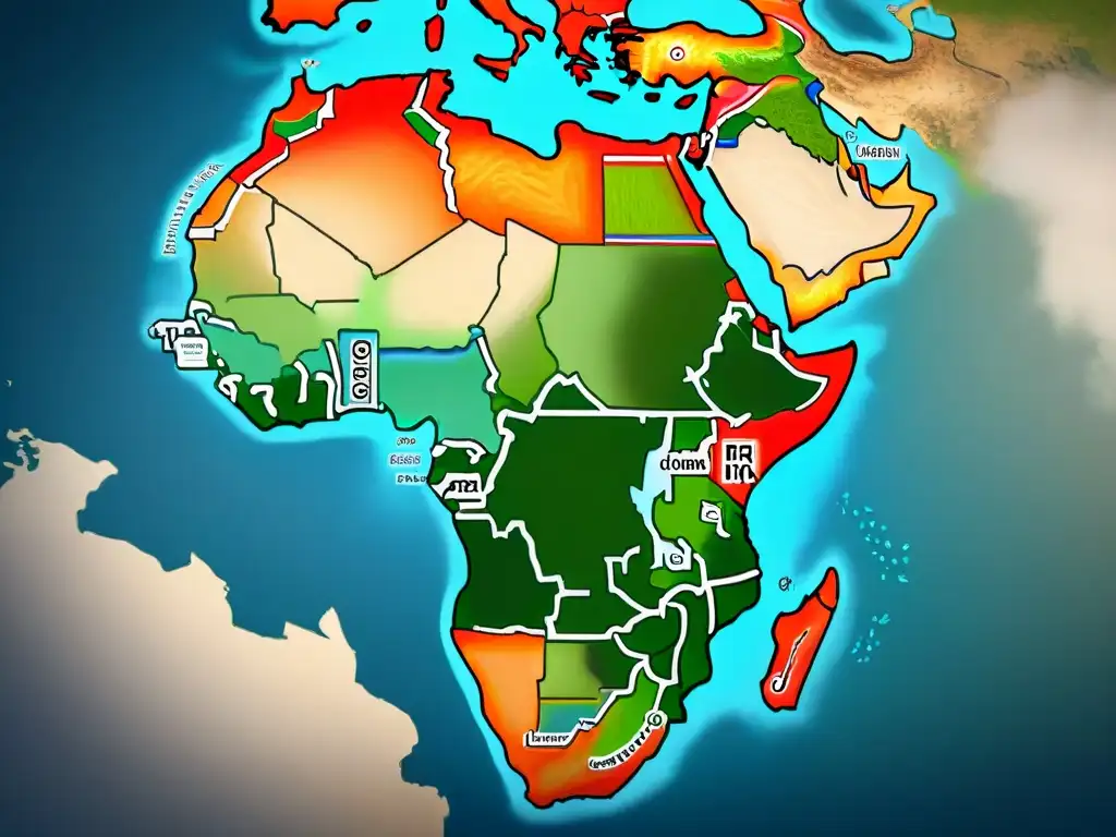 Un detallado mapa sepia de la evolución de las fronteras coloniales en África subsahariana