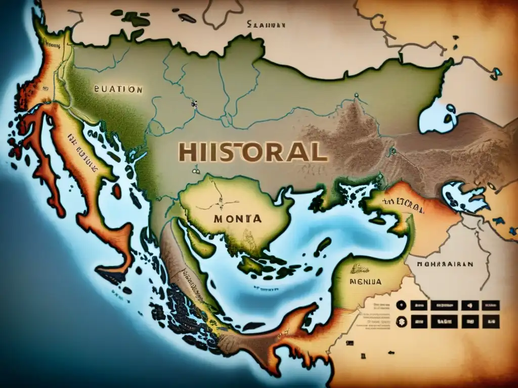 Detallado mapa histórico con líneas fronterizas y marcas territoriales, tonos sepia que evocan antigüedad e importancia, reflejando conflictos territoriales