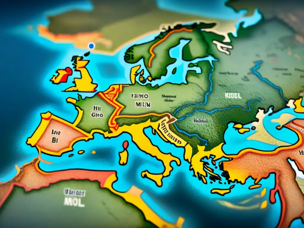 Mapa detallado sepia de Europa medieval con cruzados hacia Tierra Santa Detallado mapa medieval de Europa con cruzados en papel sepia evoca la evolución de la cartografía