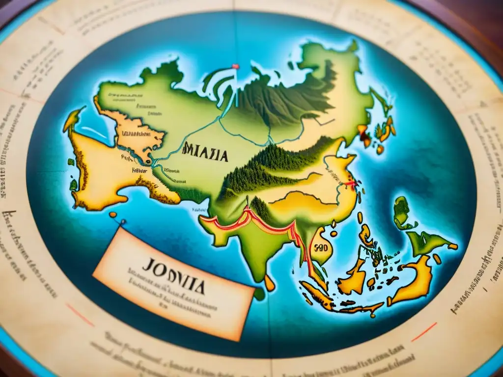 Detallado mapa medieval islámico del mundo conocido, con caligrafía ornamental y precisos detalles geográficos