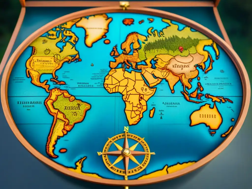 Un detallado mapa sepia del mundo de la época del Renacimiento con monstruos marinos, barcos y criaturas míticas