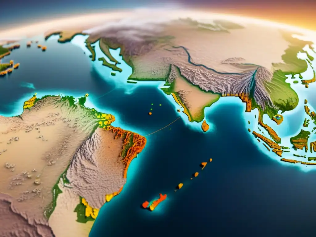 Un detallado mapa del mundo en sepia con visualizaciones de datos mostrando el impacto del Big Data en cartografía digital