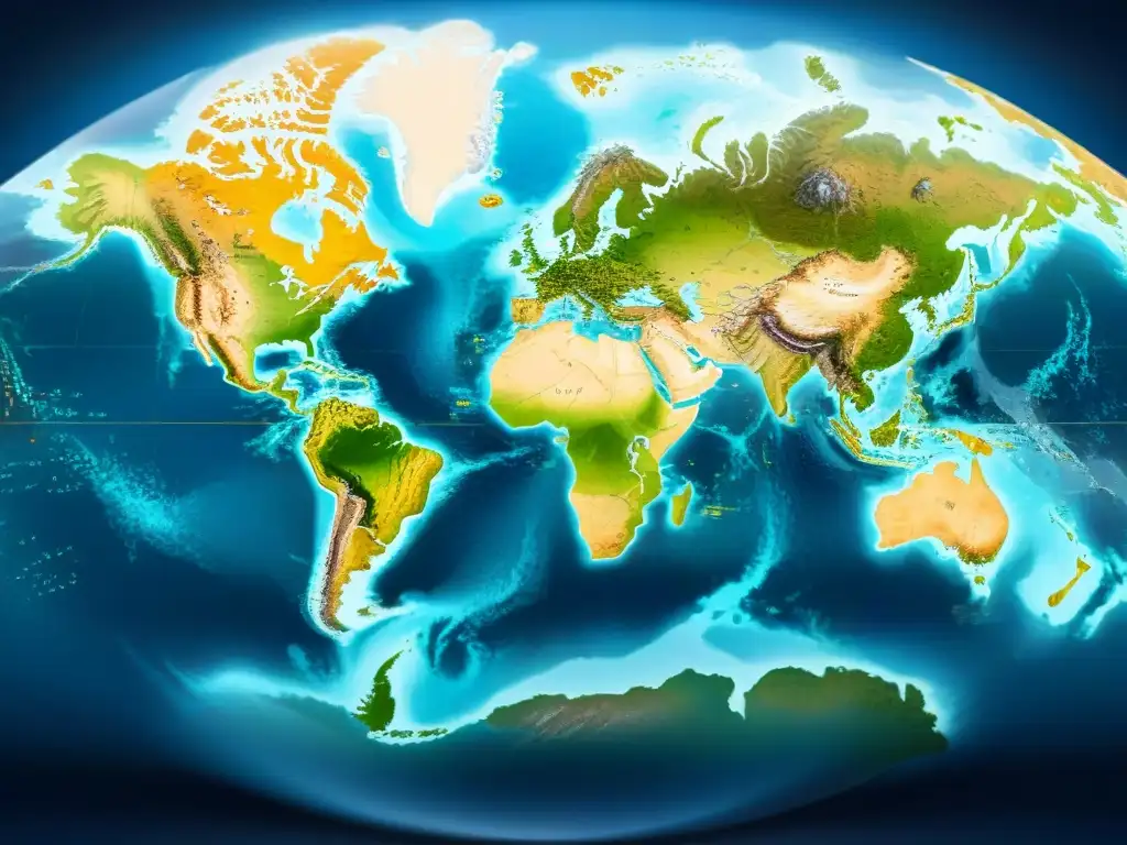 Detallado mapa sepia de los océanos del mundo resaltando rutas de navegación y bases navales estratégicas