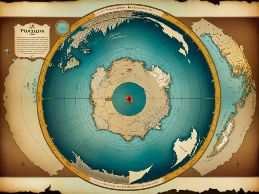 Detallado mapa polar antiguo en sepia, evolución cartografía mapas antiguos