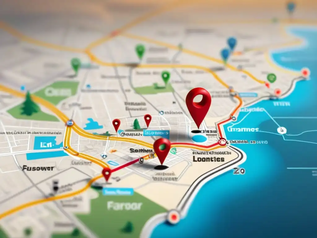 Rutas de entrega detalladas con iconos de transporte en mapa sepia Un detallado mapa sepia con rutas de entrega, iconos de transporte y símbolos de entregas exitosas, ideal para estrategias de mapas entrega cliente