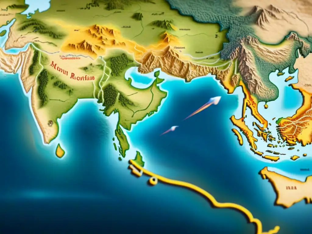 Detallado mapa sepia del siglo XV de la antigua Ruta de la Seda, evocando la evolución cartografía mapas antiguos