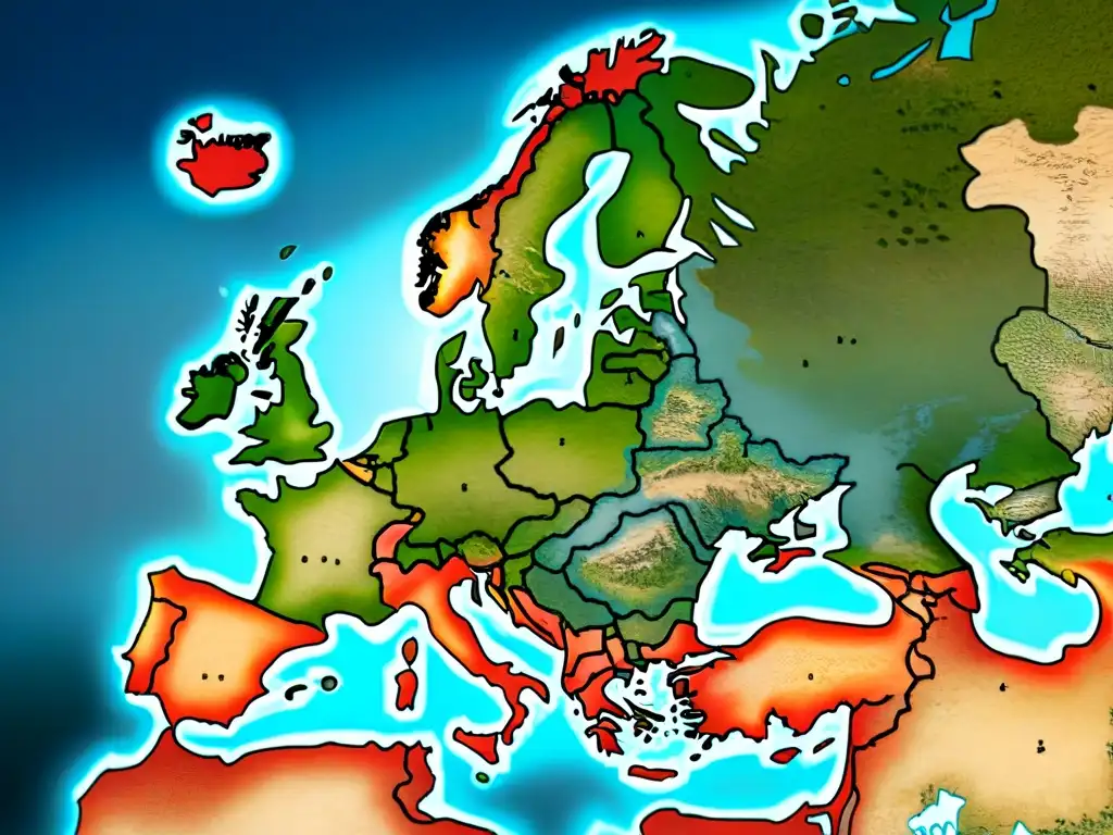 Detallado mapa del siglo XVII de Europa durante la Guerra de los Treinta Años