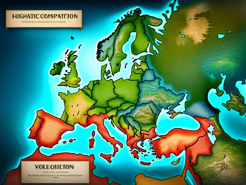 Detallado mapa sepia de Europa del siglo XVII, con monstruos marinos ilustrados, tipografía antigua y zonas desgastadas