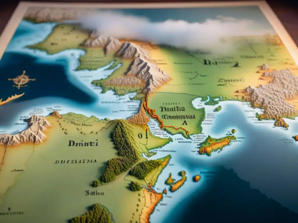 Detallado mapa sepia del siglo XVIII con líneas fronterizas, tonos marrones y caligrafía antigua detallando territorios en disputa