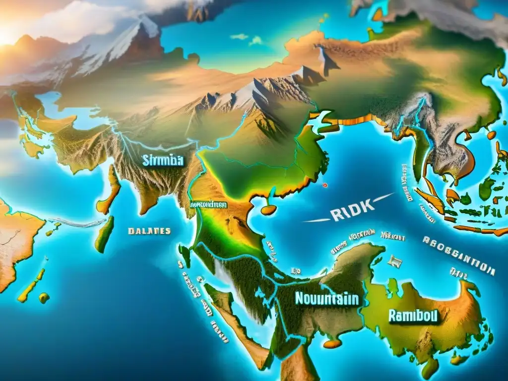 Detallado mapa sepia del siglo XVIII de Asia Central, con montañas, ríos y ciudades, adornado con cartuchos y rosa de los vientos